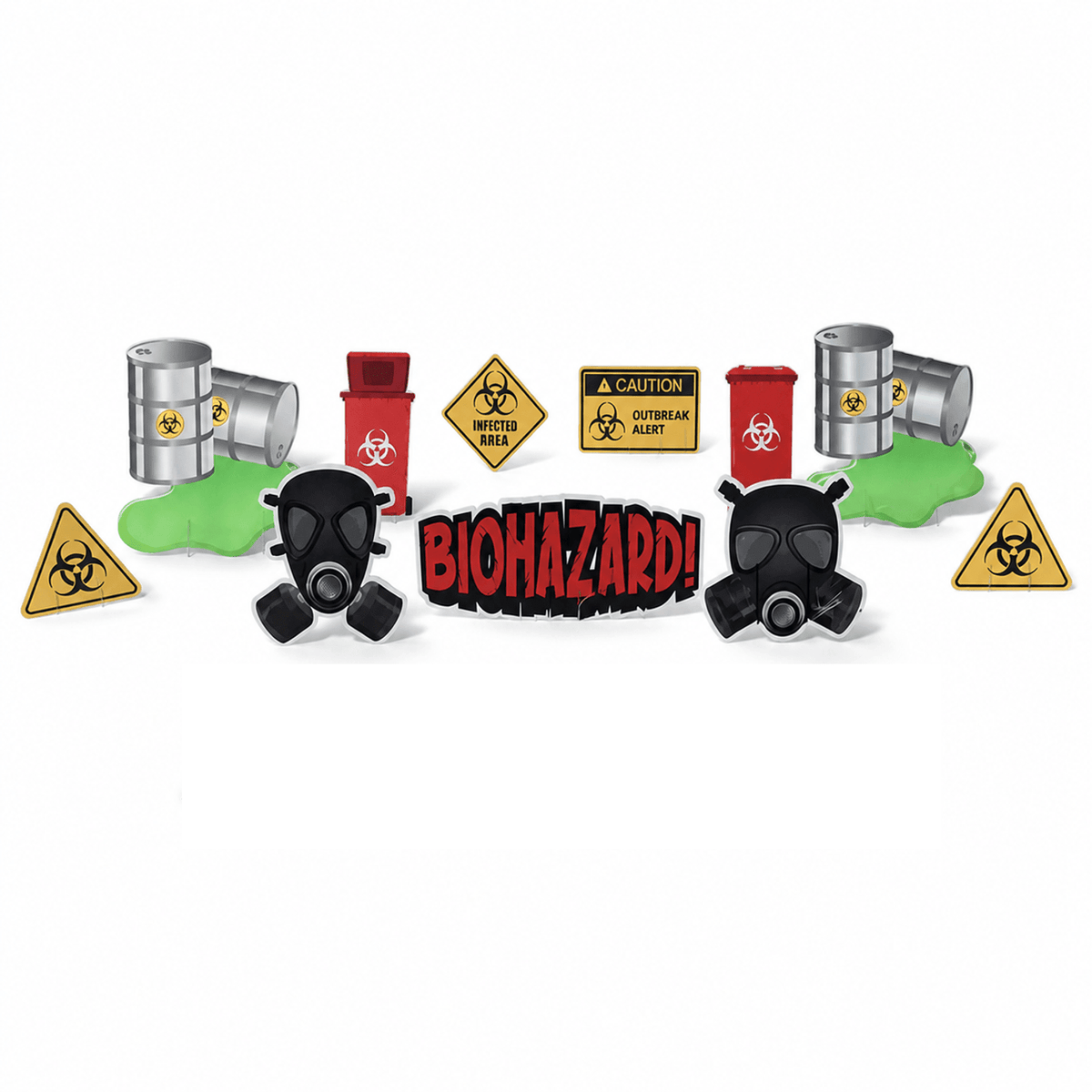 Halloween Biohazard Yard Sign Set – 11-Piece Outdoor Hazard Lawn Decorations with Stakes