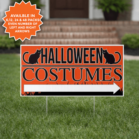 Halloween Costumes Directional Yard Signs – 12x24 Outdoor Arrow Signs with Stakes