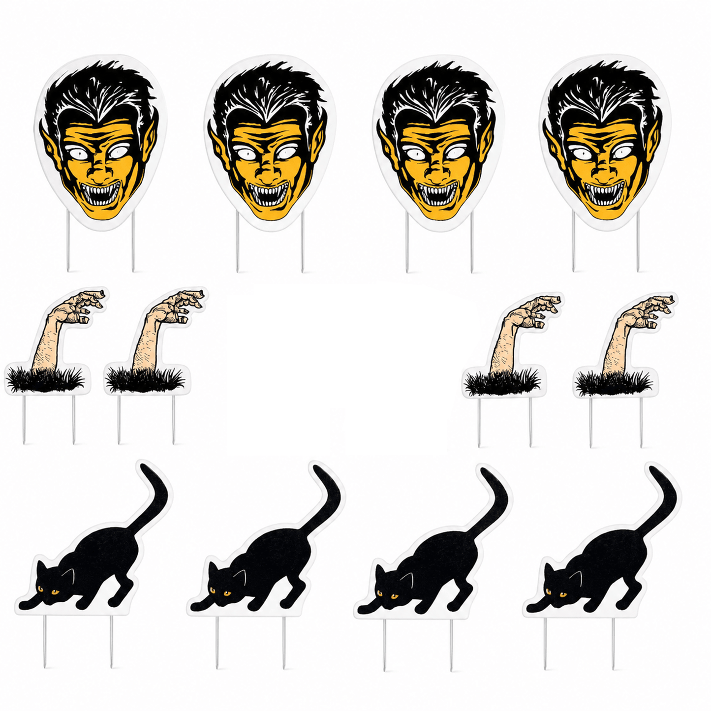 Halloween Goblins, Cats, and Zombie Yard Card Pathway Markers 12 piece set
