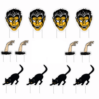 Halloween Goblins, Cats, and Zombie Yard Card Pathway Markers 12 piece set