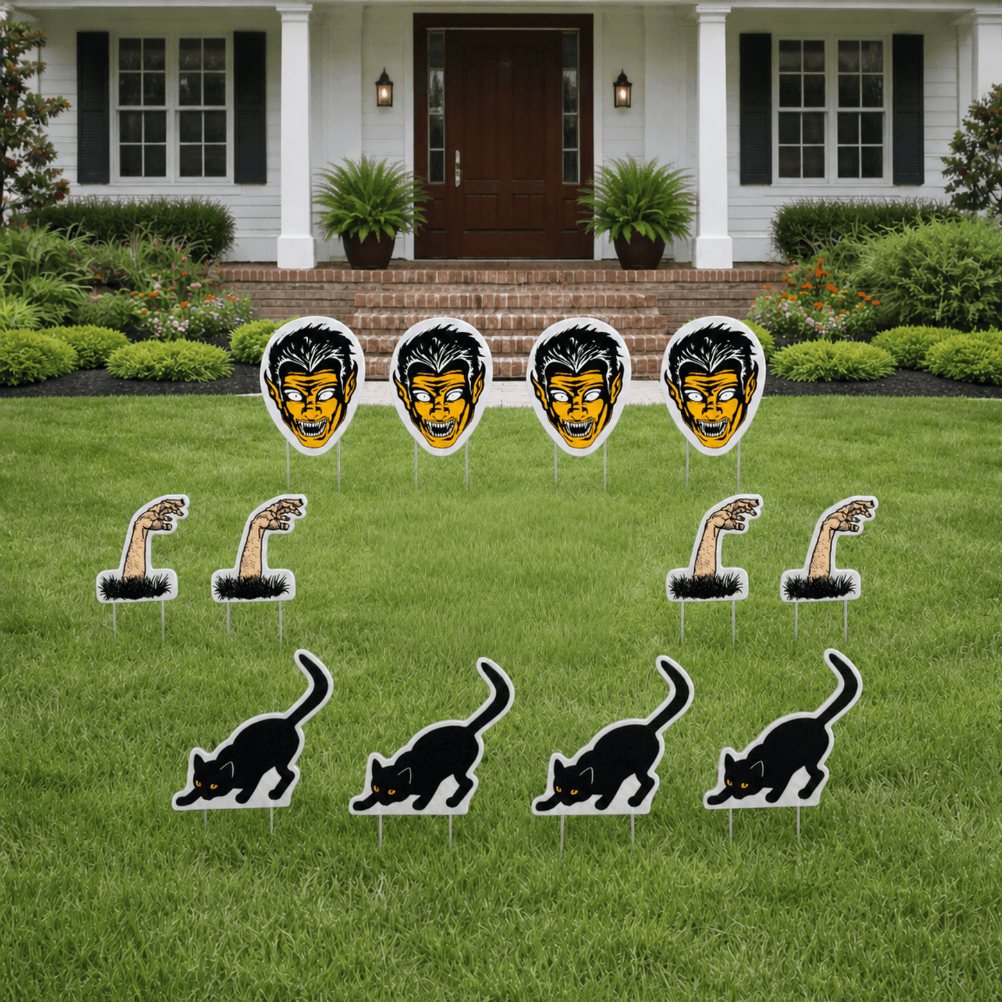 Halloween Goblins, Cats, and Zombie Yard Card Pathway Markers 12 piece set