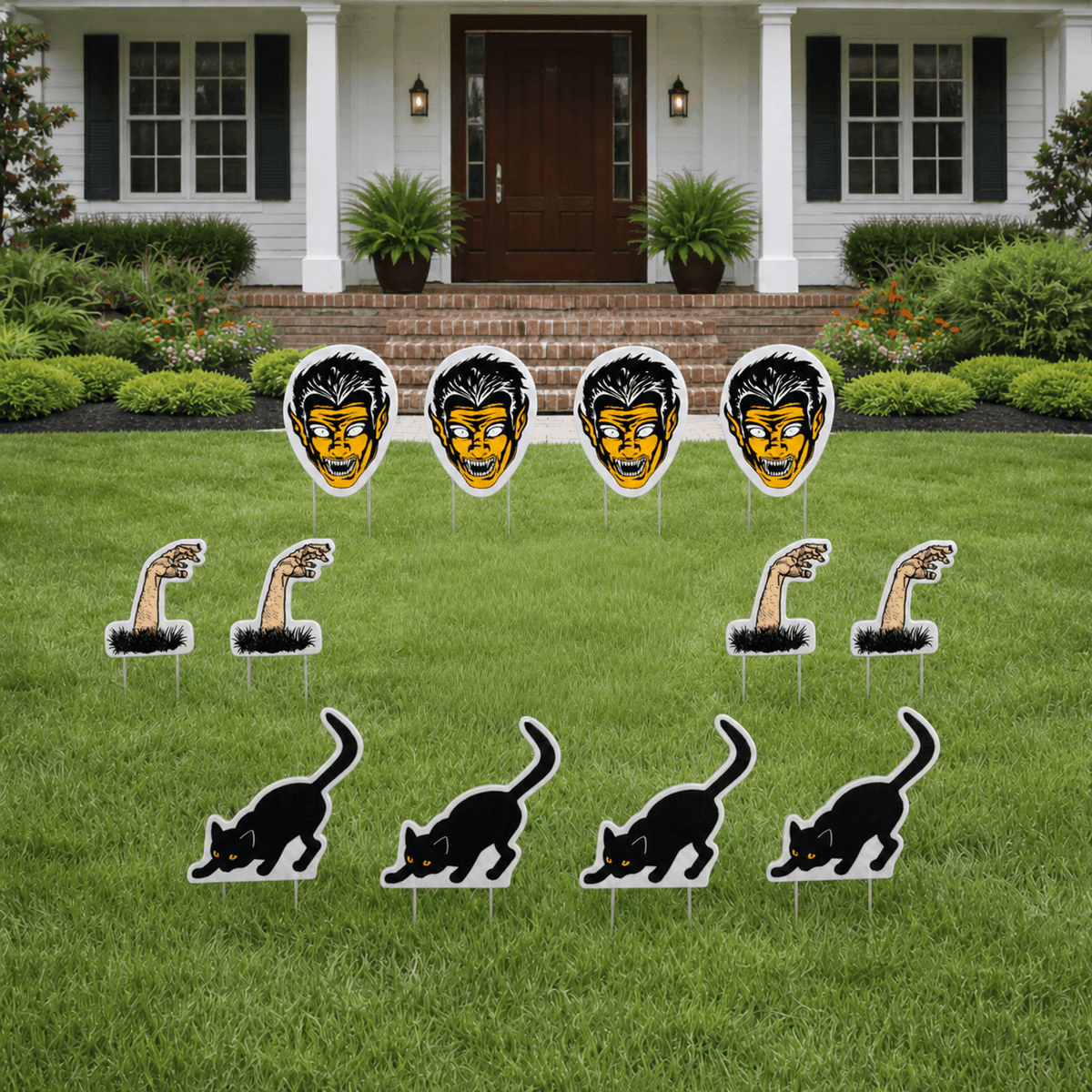 Halloween Goblins, Cats, and Zombie Yard Card Pathway Markers 12 piece set