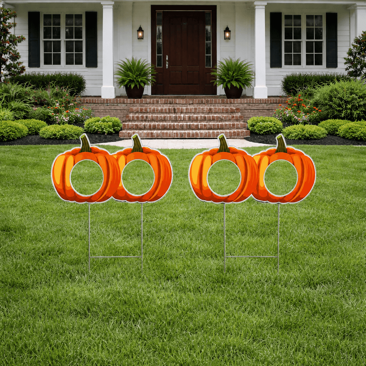 Halloween Pumpkin Photo Prop Yard Card Set – 2 Connected 15" x 24" Pumpkin Cutouts with H-Frame Stakes