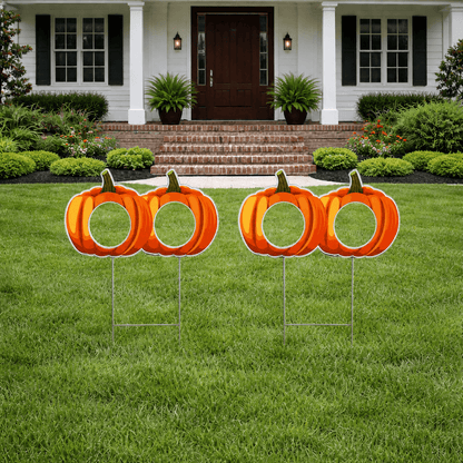 Halloween Pumpkin Photo Prop Yard Card Set – 2 Connected 15" x 24" Pumpkin Cutouts with H-Frame Stakes