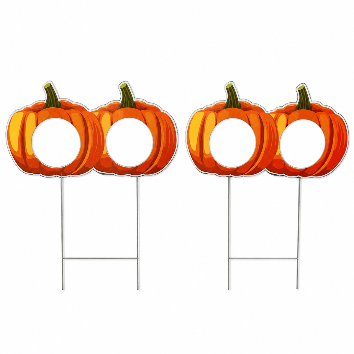 Halloween Pumpkin Photo Prop Yard Card Set – 2 Connected 15" x 24" Pumpkin Cutouts with H-Frame Stakes