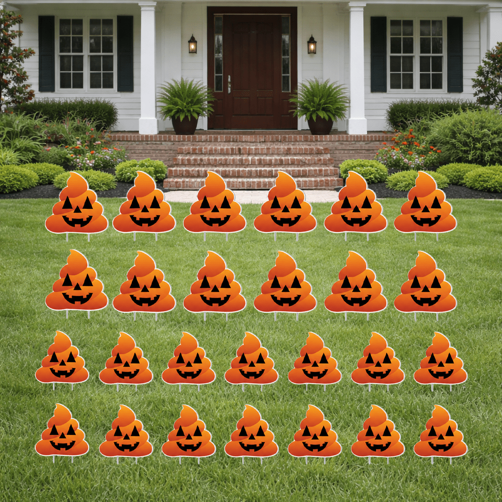 Halloween Pumpkin Poop Emoji Yard Decorations – 26-Piece Outdoor Lawn Sign Set with Stakes