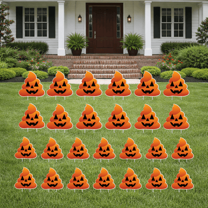 Halloween Pumpkin Poop Emoji Yard Decorations – 26-Piece Outdoor Lawn Sign Set with Stakes
