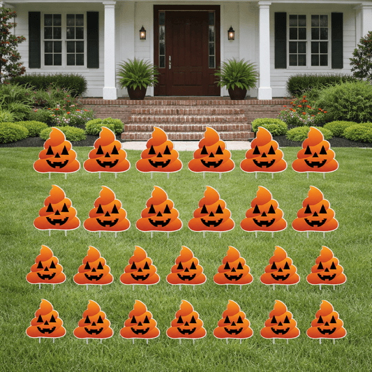 Halloween Pumpkin Poop Emoji Yard Decorations – 26-Piece Outdoor Lawn Sign Set with Stakes