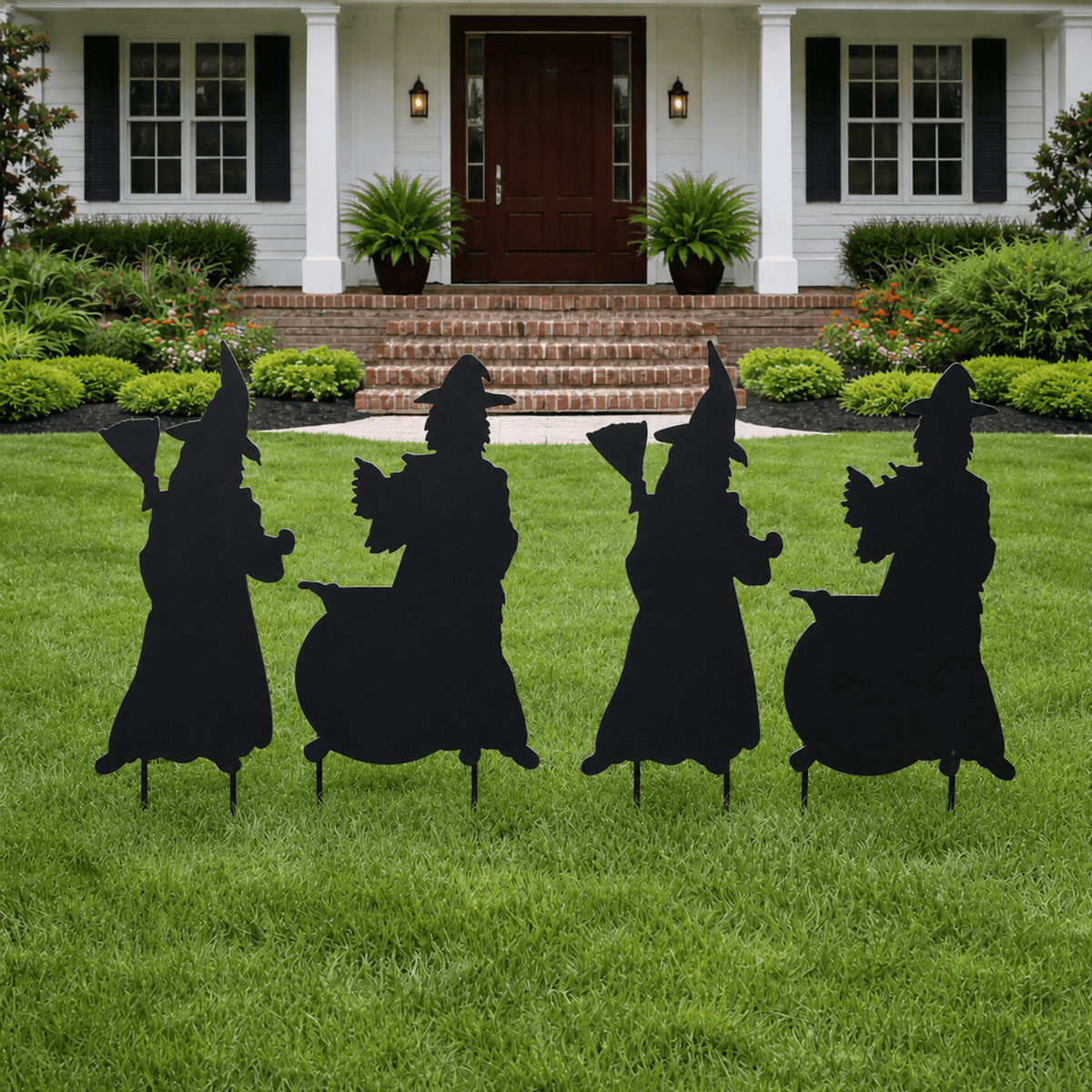 Halloween Witch Silhouette Yard Decorations – 4-Piece 42" Outdoor Lawn Display with Stakes