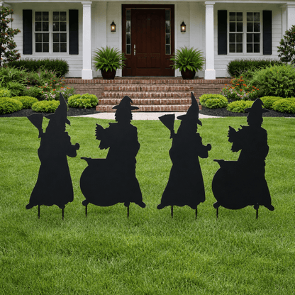 Halloween Witch Silhouette Yard Decorations – 4-Piece 42" Outdoor Lawn Display with Stakes