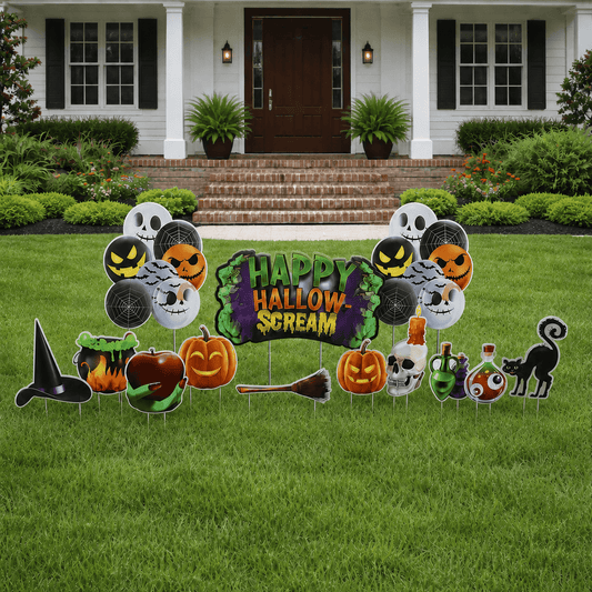 Happy Hallow-Scream Halloween Yard Decorations – 12-Piece Outdoor Lawn Sign Set