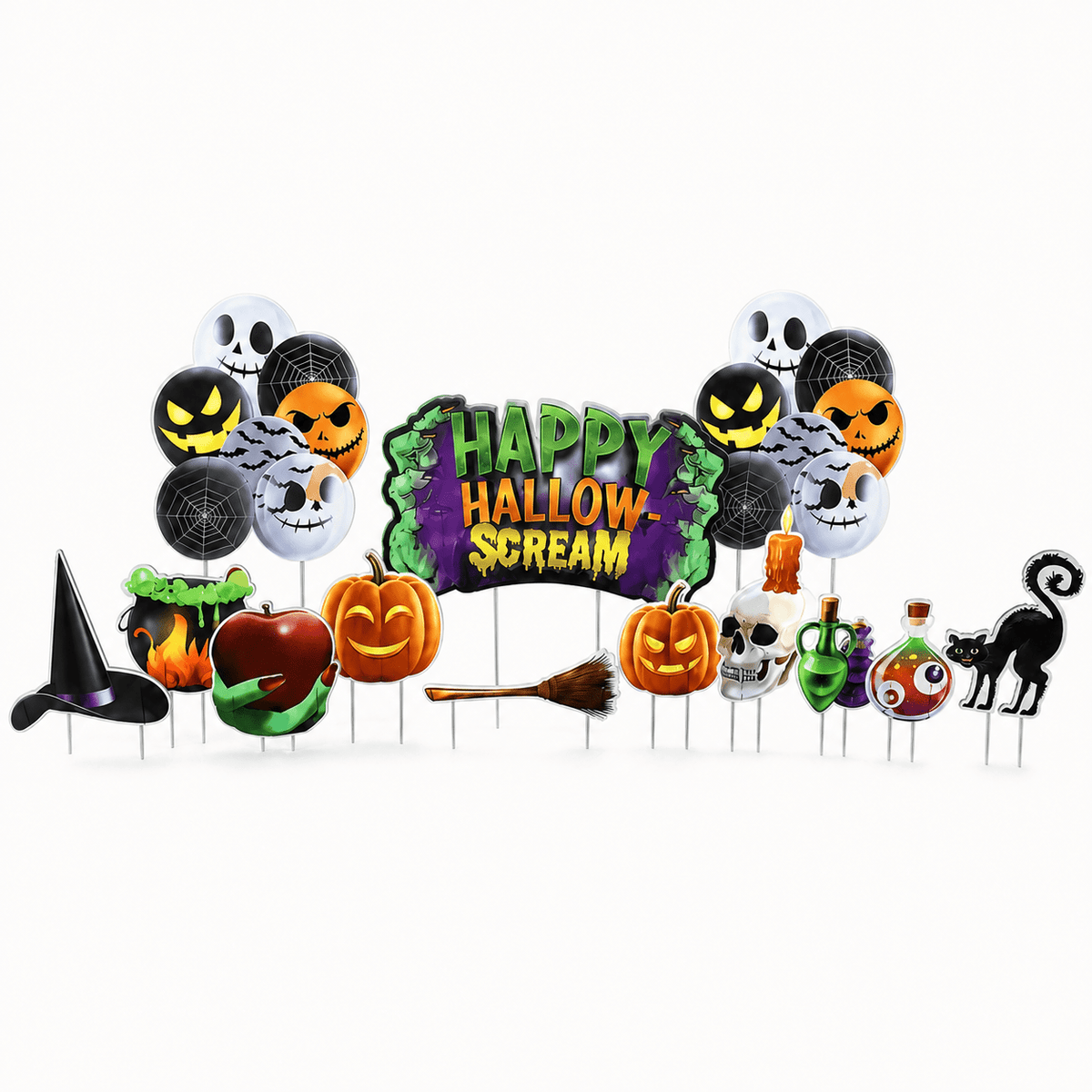 Happy Hallow-Scream Halloween Yard Decorations – 12-Piece Outdoor Lawn Sign Set