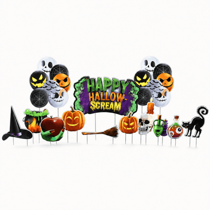 Happy Hallow-Scream Halloween Yard Decorations – 12-Piece Outdoor Lawn Sign Set