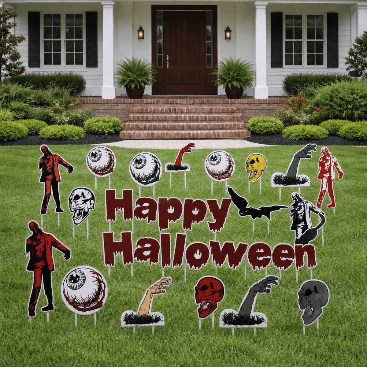 Happy Halloween Scary Yard Decorations – 18-Piece Outdoor Lawn Sign Set with 40 Stakes
