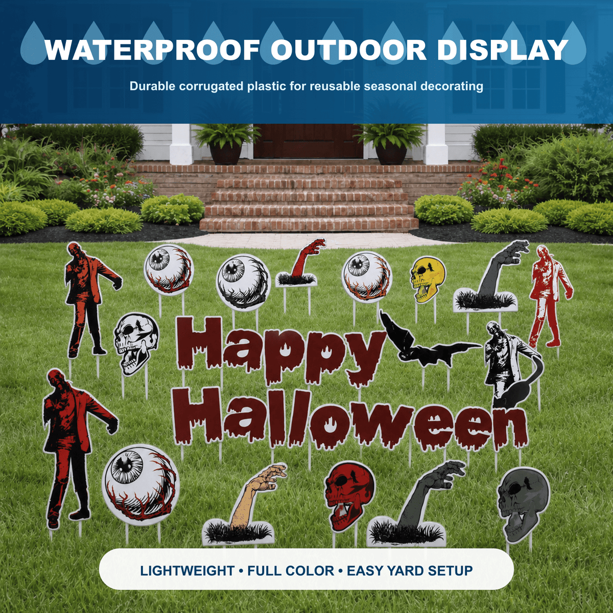Happy Halloween Scary Yard Decorations – 18-Piece Outdoor Lawn Sign Set with 40 Stakes