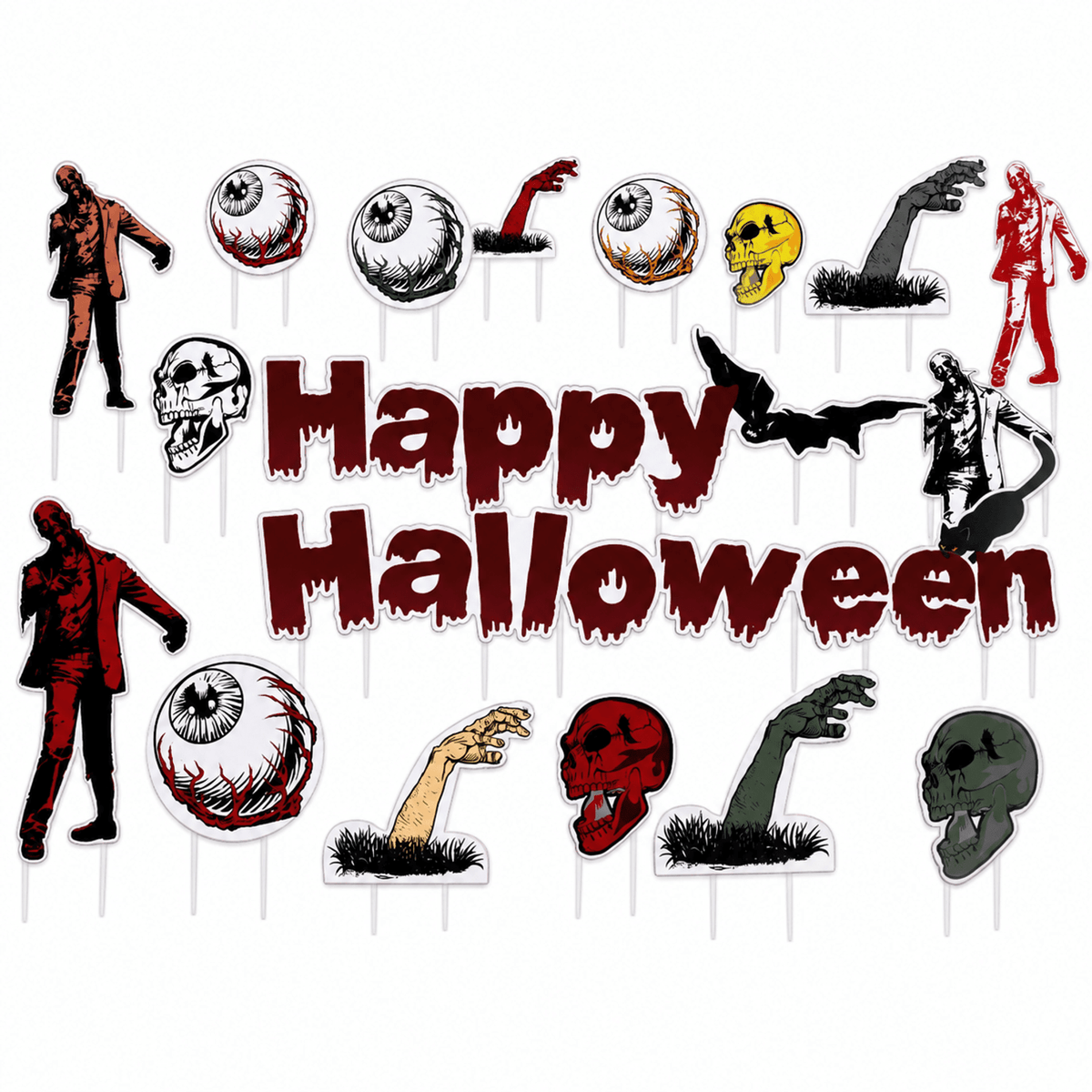 Happy Halloween Scary Yard Decorations – 18-Piece Outdoor Lawn Sign Set with 40 Stakes