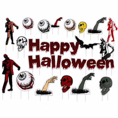 Happy Halloween Scary Yard Decorations – 18-Piece Outdoor Lawn Sign Set with 40 Stakes