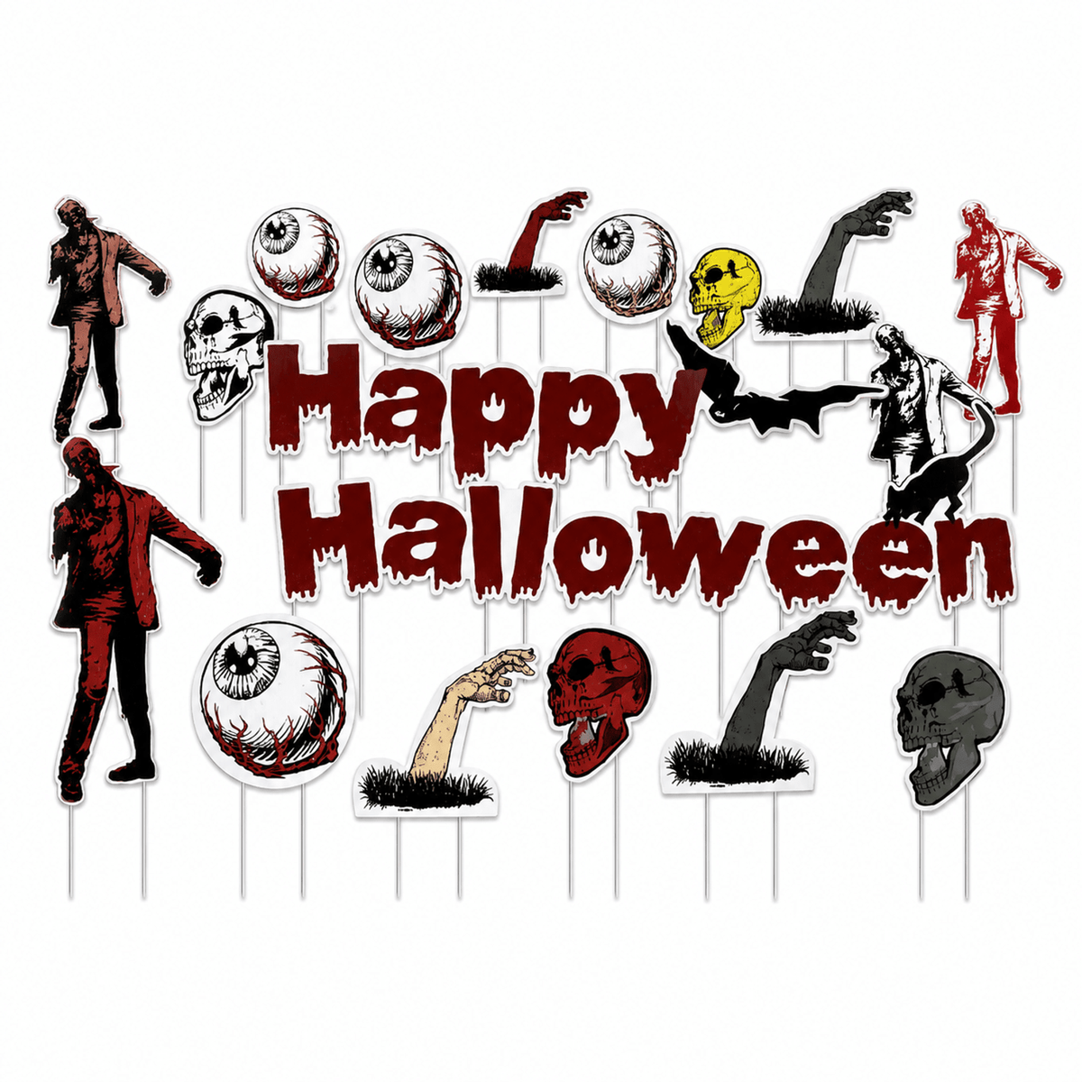 Happy Halloween Scary Zombies Yard Card Set – 18-Piece Outdoor Halloween Lawn Decorations with Stakes