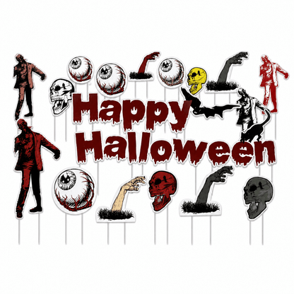 Happy Halloween Scary Zombies Yard Card Set – 18-Piece Outdoor Halloween Lawn Decorations with Stakes