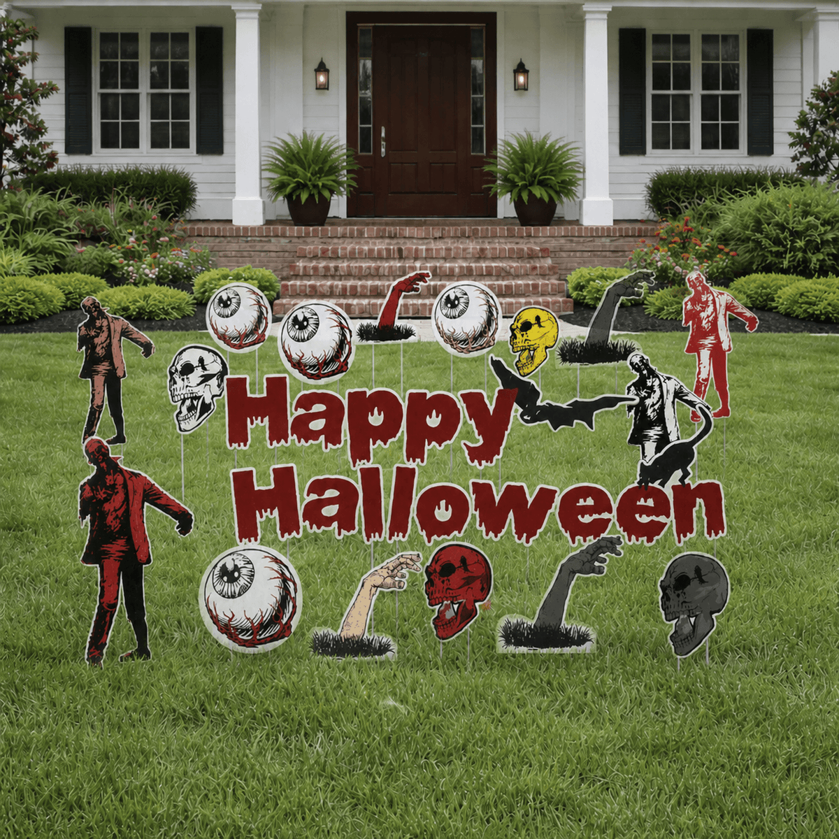 Happy Halloween Scary Zombies Yard Card Set – 18-Piece Outdoor Halloween Lawn Decorations with Stakes