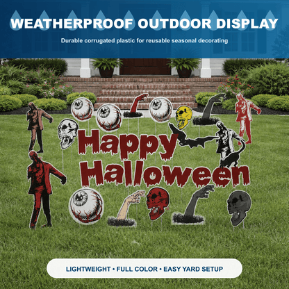 Happy Halloween Scary Zombies Yard Card Set – 18-Piece Outdoor Halloween Lawn Decorations with Stakes