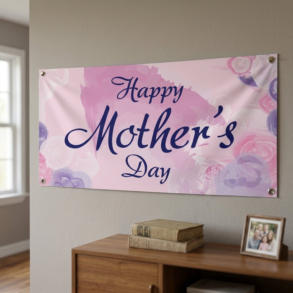 Happy Mother's Day Watercolor Vinyl Banner – Weatherproof Indoor Outdoor Sign, 3 Sizes Available, Full Color Print, Grommets Included