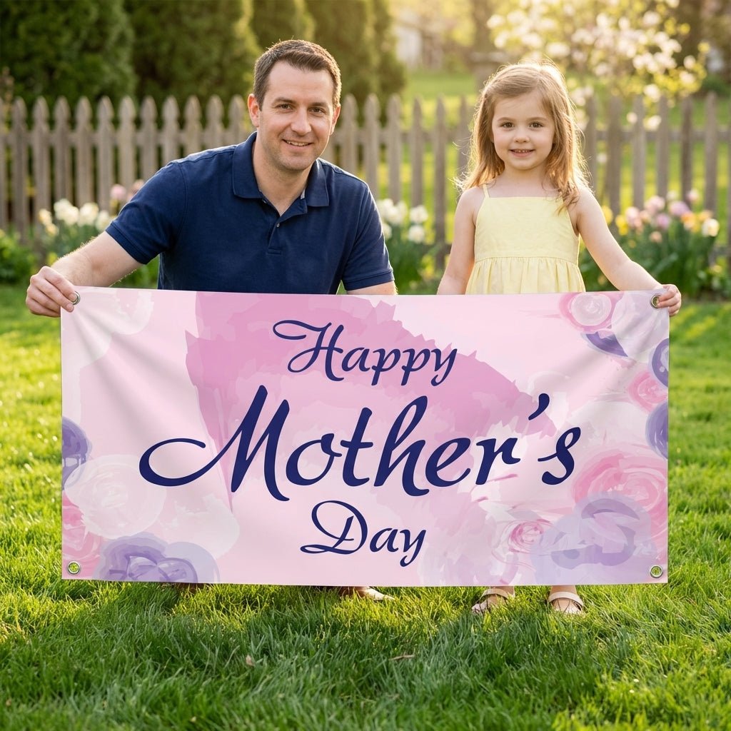 Happy Mother's Day Watercolor Vinyl Banner – Weatherproof Indoor Outdoor Sign, 3 Sizes Available, Full Color Print, Grommets Included