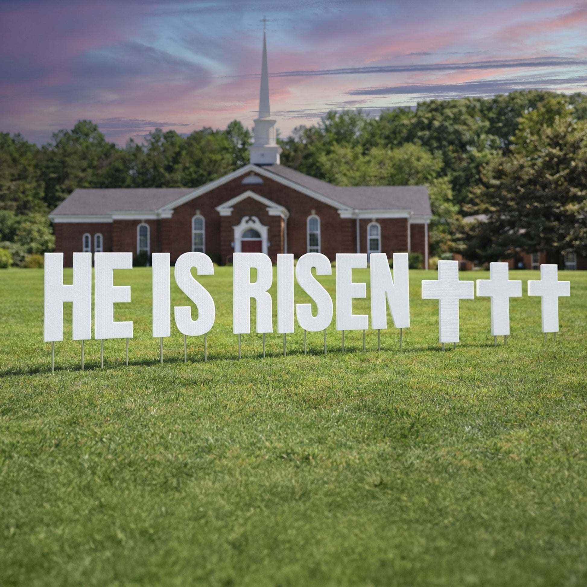 He Is Risen 24" White Yard Letters & Crosses Yard Sign Decoration
