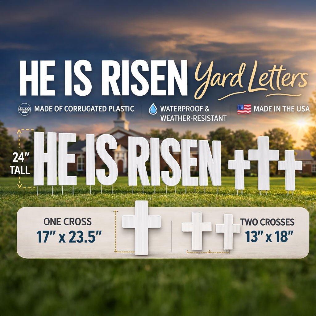 He Is Risen 24" White Yard Letters & Crosses Yard Sign Decoration