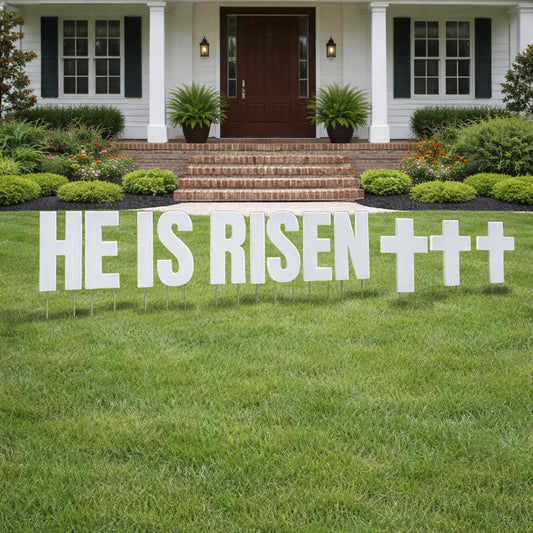 He Is Risen 24" White Yard Letters & Crosses Yard Sign Decoration
