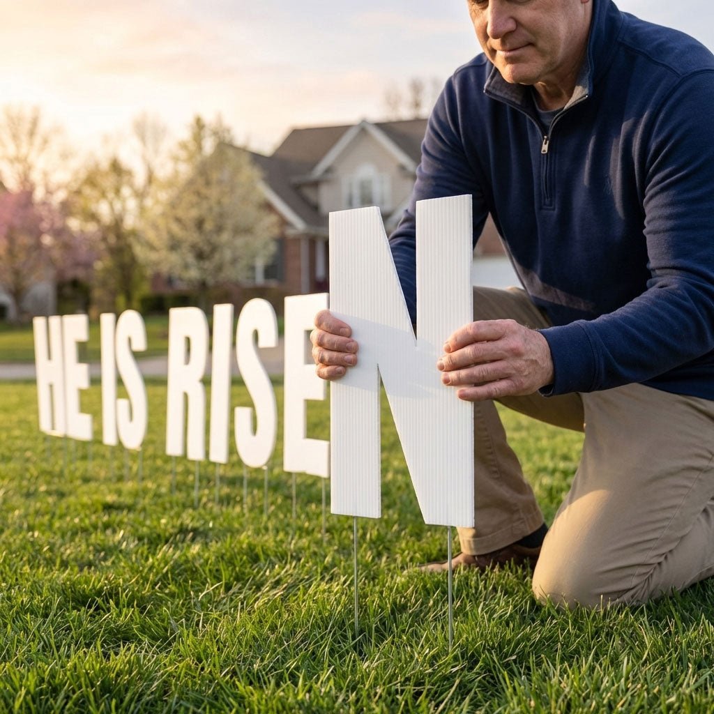 He Is Risen 24" White Yard Letters & Crosses Yard Sign Decoration