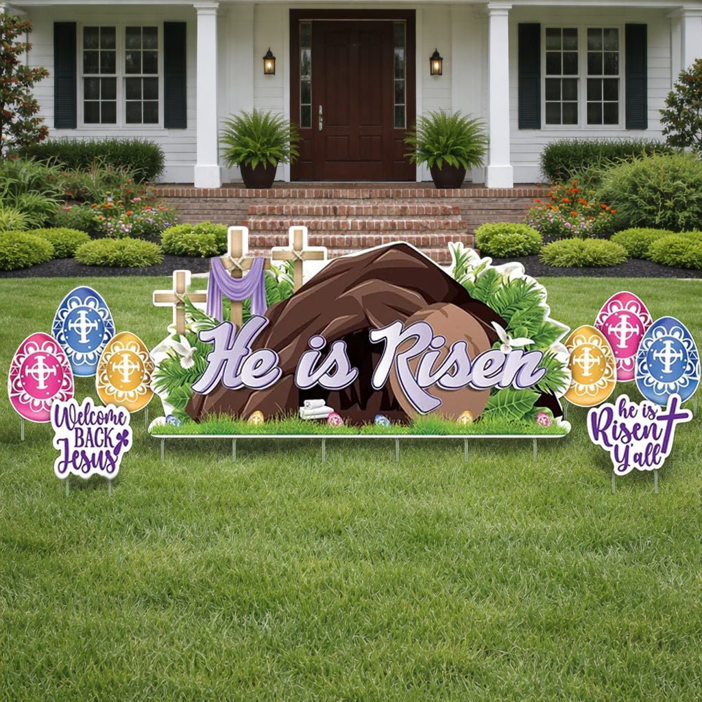 He Is Risen Easter Oversized Yard Sign Set 72x36 - 9 Pcs – VictoryStore.com