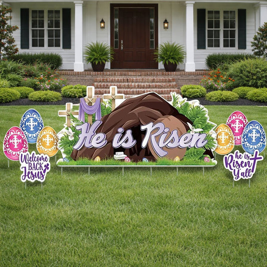 He Is Risen Easter Oversized Yard Sign Set 72x36 - 9 Pcs