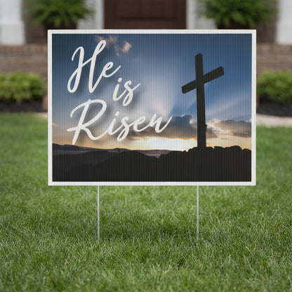 He Is Risen Religious Easter Church Yard Sign