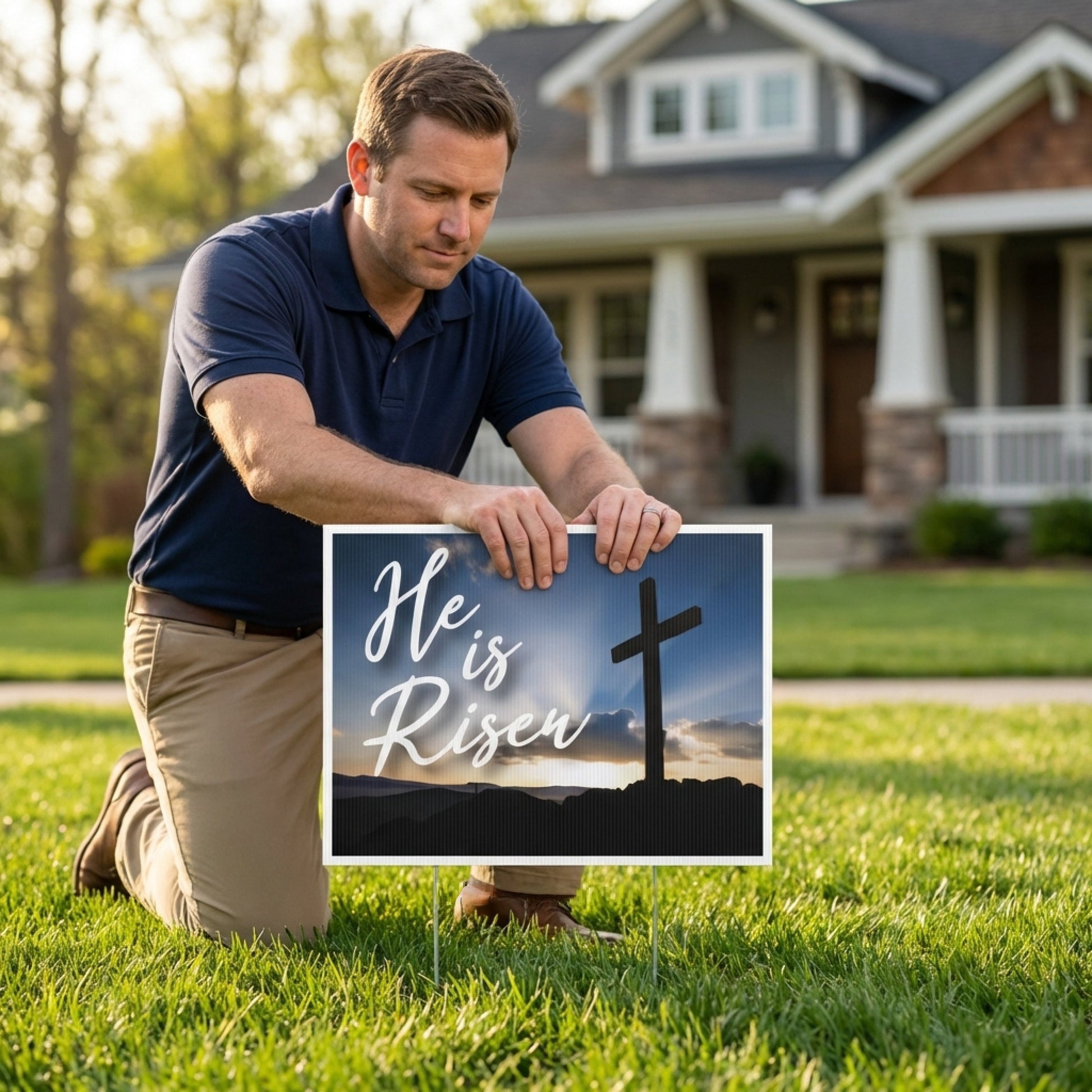 He Is Risen Religious Easter Church Yard Sign