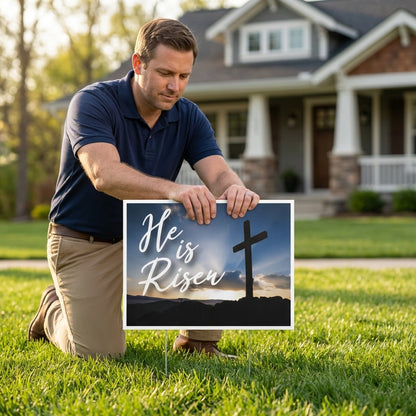 He Is Risen Religious Easter Church Yard Sign