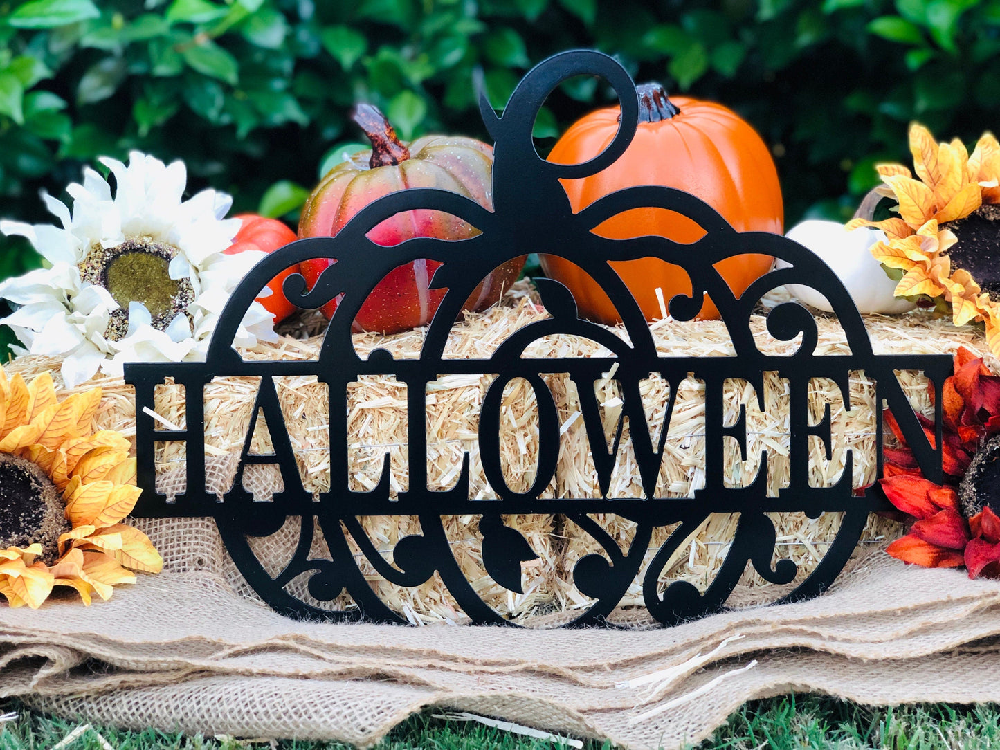 Halloween Pumpkin Metal Door Hanger | Fall Seasonal Entry Decor