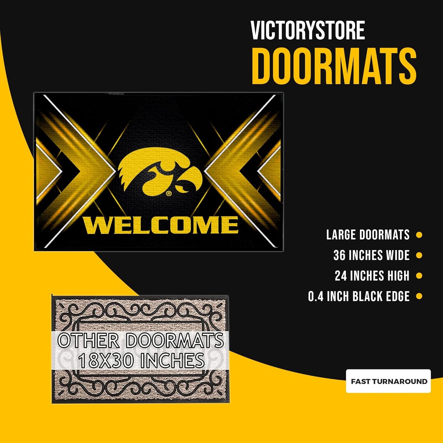 Iowa Hawkeyes Doormat, Welcome Floor mat Go Hawks, Officially Licensed University of Iowa Doormat