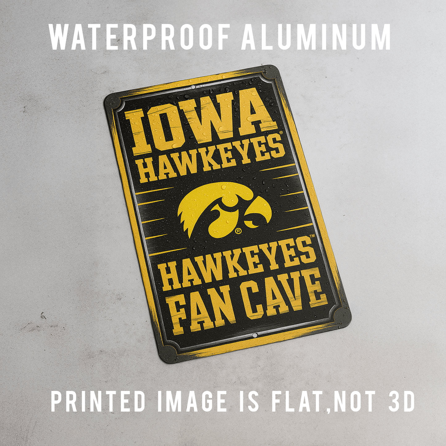 Iowa Hawkeyes Fan Cave Aluminum Sign – Officially Licensed NCAA University of Iowa Wall Decor, Waterproof Metal Plaque by VictoryStore – Perfect for Man Cave, Garage, Bedroom, Office, or Home