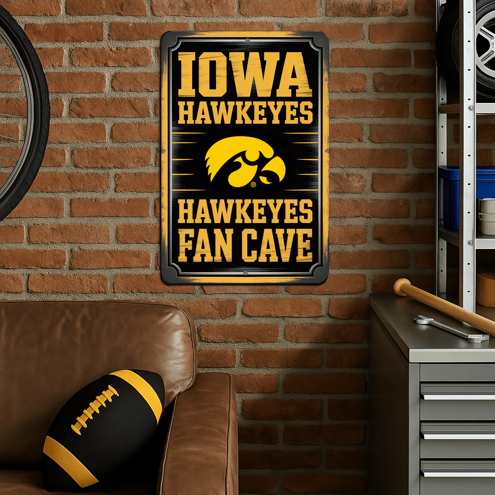 Iowa Hawkeyes Fan Cave Aluminum Sign – Officially Licensed NCAA University of Iowa Wall Decor, Waterproof Metal Plaque by VictoryStore – Perfect for Man Cave, Garage, Bedroom, Office, or Home