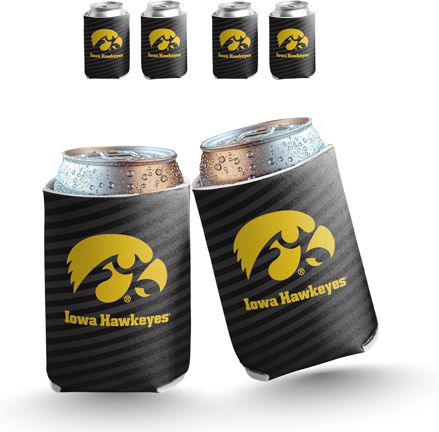 Iowa Hawkeyes Mancave Bundle – Wallpaper Panels, Door Banner, Doormat, Herky Standup, Acrylic Wall Art & 6 - Pack Can Coolers