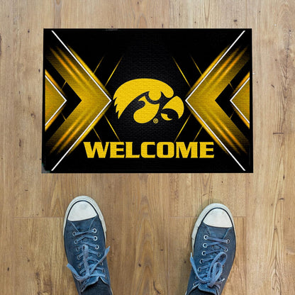 Iowa Hawkeyes Mancave Bundle – Wallpaper Panels, Door Banner, Doormat, Herky Standup, Acrylic Wall Art & 6 - Pack Can Coolers