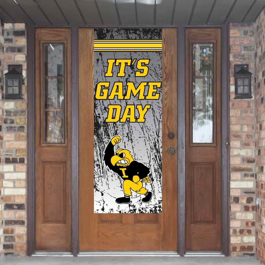 Iowa Hawkeyes Mancave Bundle – Wallpaper Panels, Door Banner, Doormat, Herky Standup, Acrylic Wall Art & 6 - Pack Can Coolers