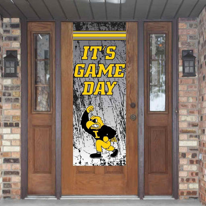Iowa Hawkeyes Mancave Bundle – Wallpaper Panels, Door Banner, Doormat, Herky Standup, Acrylic Wall Art & 6 - Pack Can Coolers