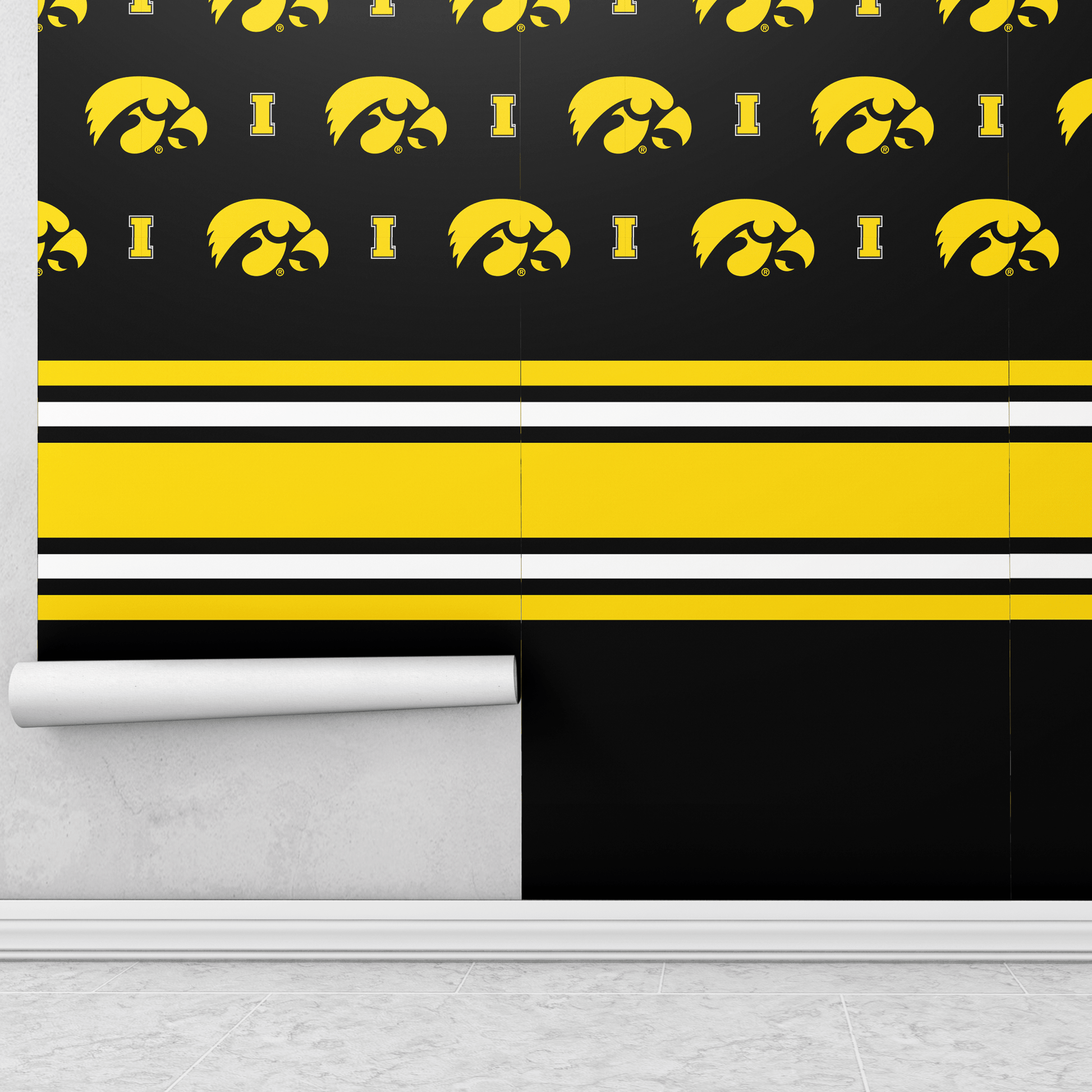 Iowa Hawkeyes Peel and Stick Wallpaper 12ft x 21in | NCAA University of Iowa Wall Décor | Easy Apply & Remove Vinyl | Matte Finish | Home, Dorm, Bedroom, or Man Cave – by VictoryStore