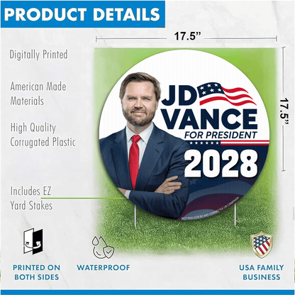 JD Vance For President 2028 Yard Sign with Stakes – 17.5" Circle Double - Sided