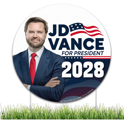 JD Vance For President 2028 Yard Sign with Stakes – 17.5" Circle Double - Sided