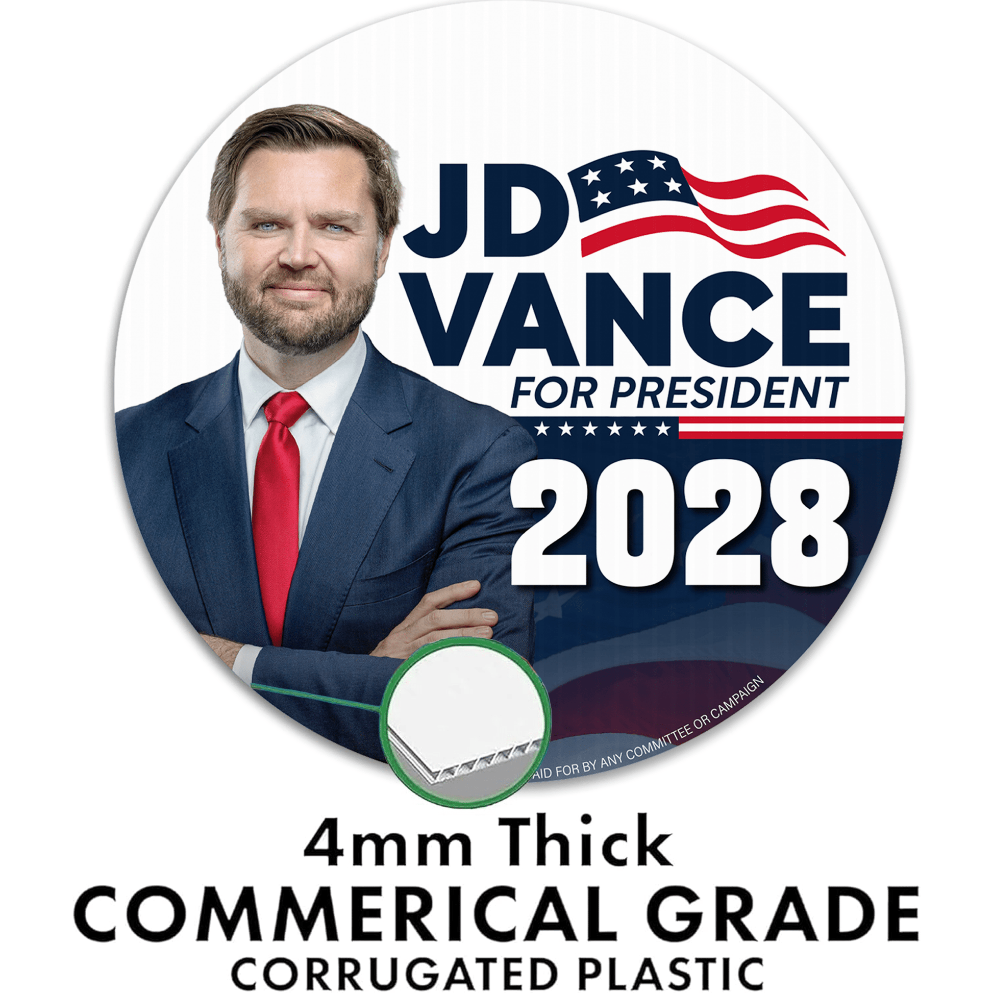 JD Vance For President 2028 Yard Sign with Stakes – 17.5" Circle Double - Sided
