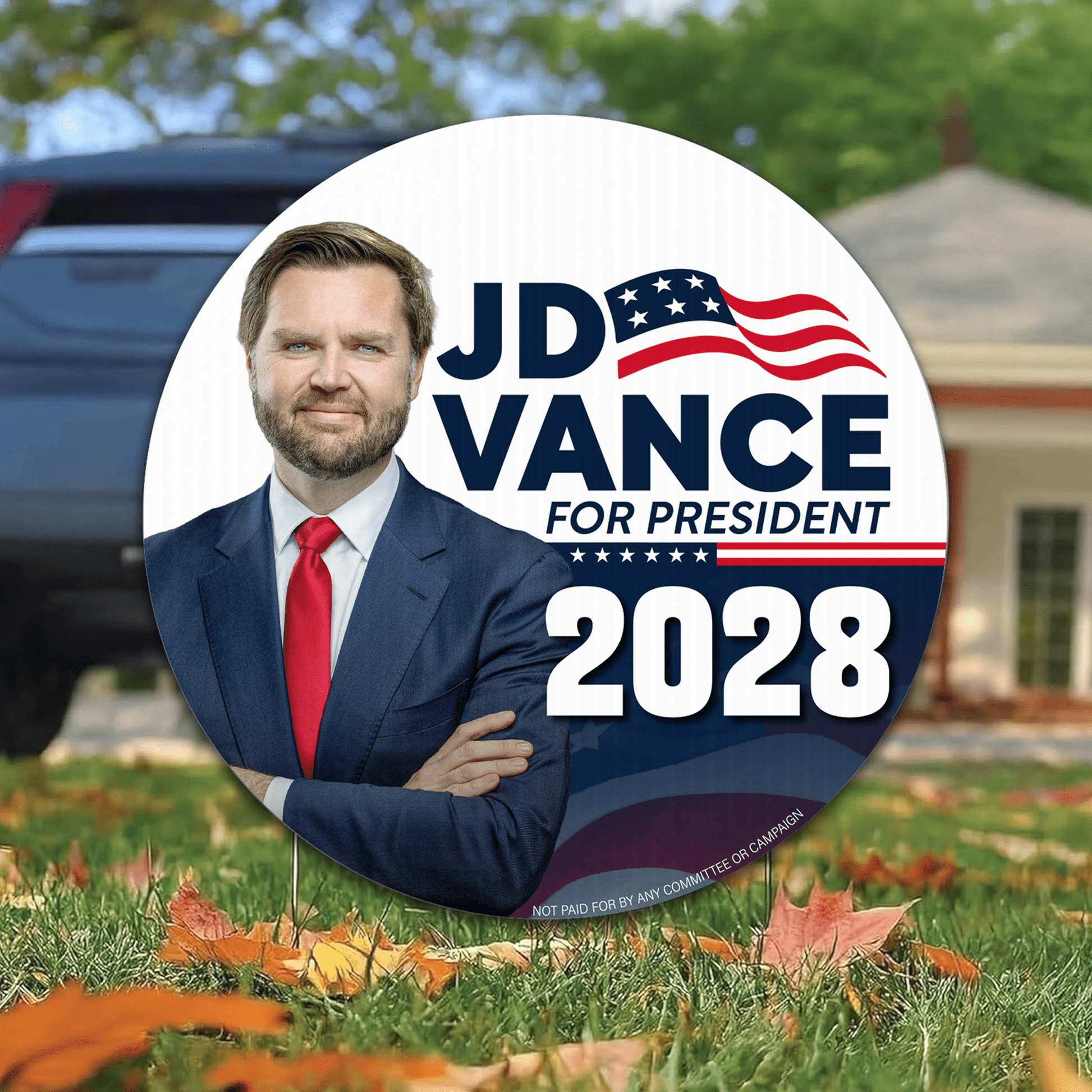 JD Vance For President 2028 Yard Sign with Stakes – 17.5" Circle Double - Sided