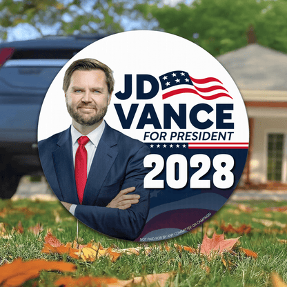 JD Vance For President 2028 Yard Sign with Stakes – 17.5" Circle Double - Sided
